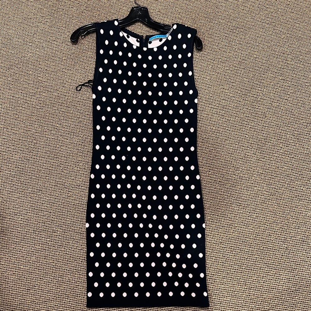 ALICE AND OKIVIA Elegant Black and pink knit fitted Polka Dot Dress